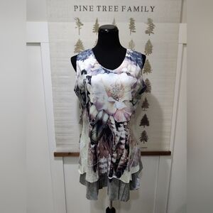 Fresh FX Floral Sleeveless Layered Tunic Top - Size XL